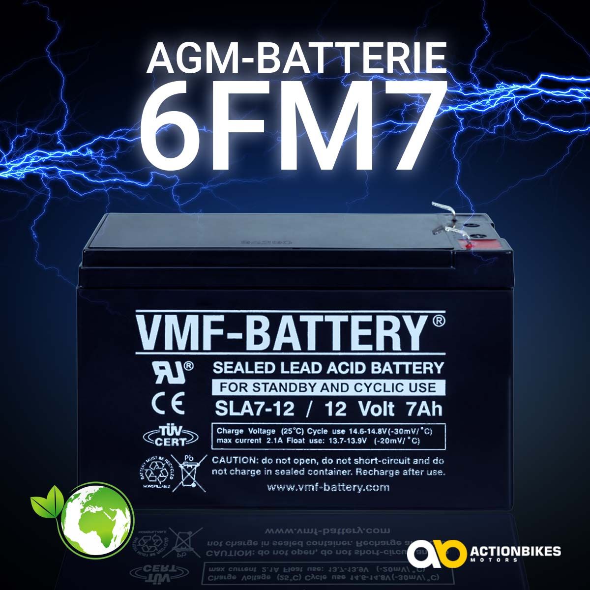 12V batteri til barnebil - 6FM7 - 7Ah