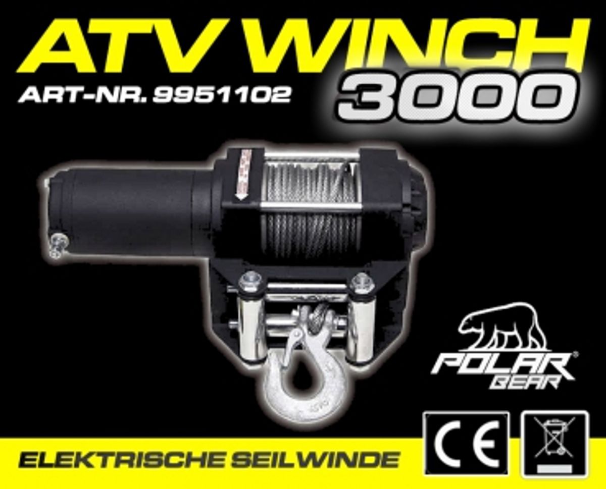 ATV vinsj 12V 3000lbs m/fjernkontroll