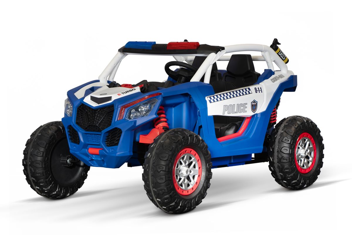 Politi UTV elbil barn 12V toseter med LED og RC